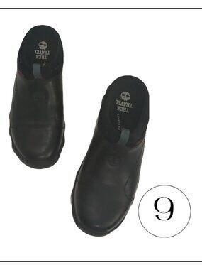 Timberland Black Leather Slip-On Clog Mules